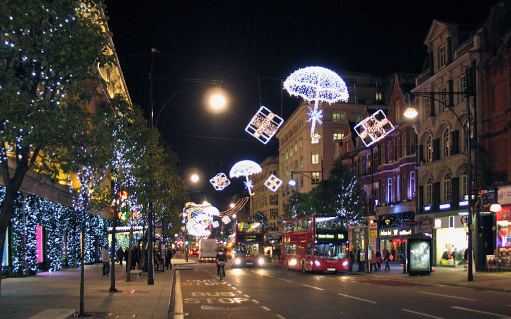Christmas decorations on Oxford Street, London