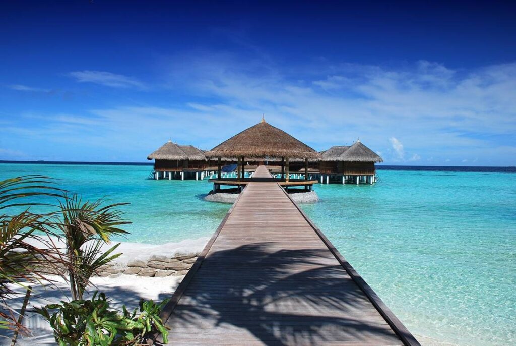 Huts on beaches in Maldives